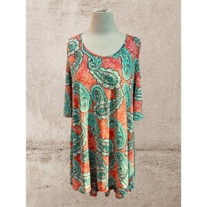 2B TOGETHER HIGH LOW ROUND NECK KEYHOLE SLEEVE PAISLEY PULLOVER TUNIC MEDIUM